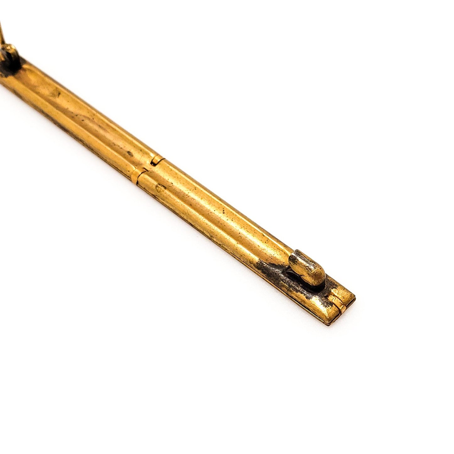 Antique 1900s Art Nouveau Etched Peacock Pattern Yellow Gold Filled Bar Pin Brooch