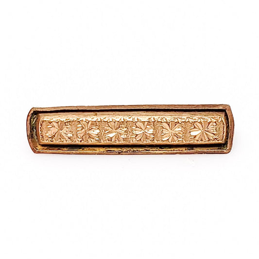 Antique 1900s Edwardian Yellow Gold Filled Flower Etched Small Bar Pin Brooch