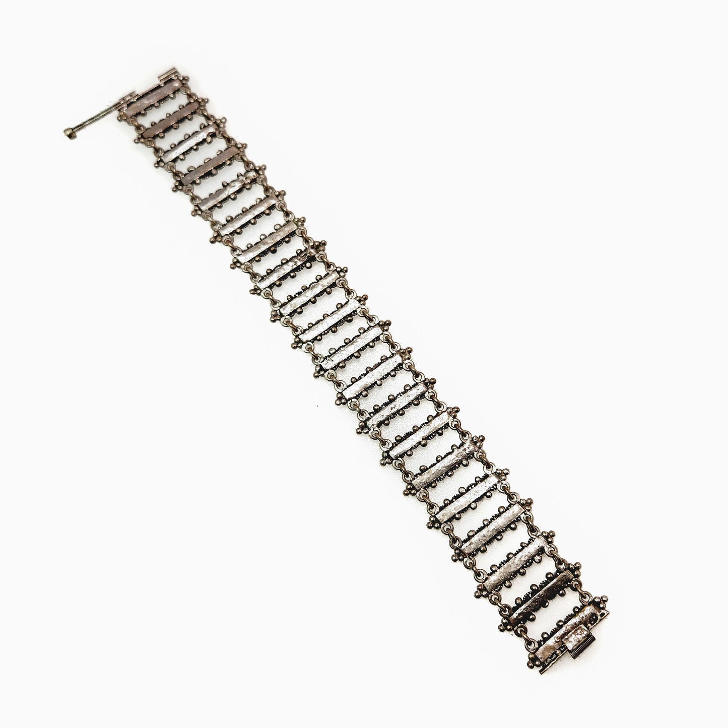 Antique 1880s Mid Victorian Etruscan Revival 835 Silver Statement Cannetille Silver Link 7" Bracelet