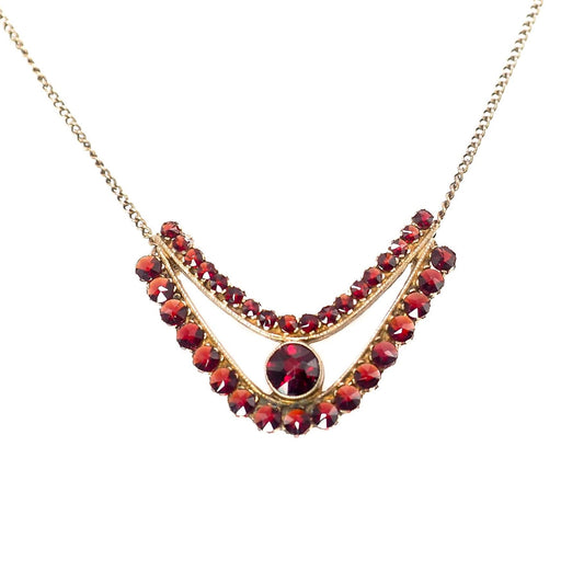 Vintage 1980s Czech Bohemian Red Garnet and Gold Wash Choker 15" Necklace