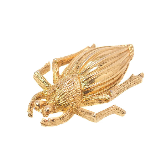 Vintage 1970s Scarab Beetle Chunky Large Gold Plate Bug Unisex Brooch