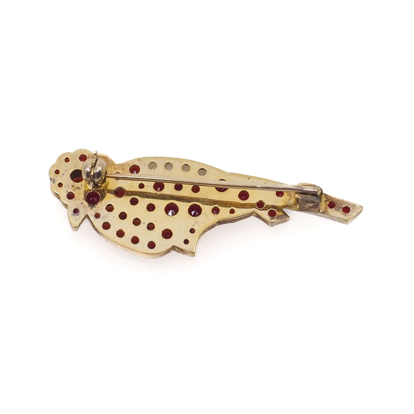Vintage 1970s GRANAT TURNOV Bohemian Garnet, Pearl, and Vermeil Bird Brooch - 70s Rose Cut Red Garnet, Seed Pearl Animal Brooch