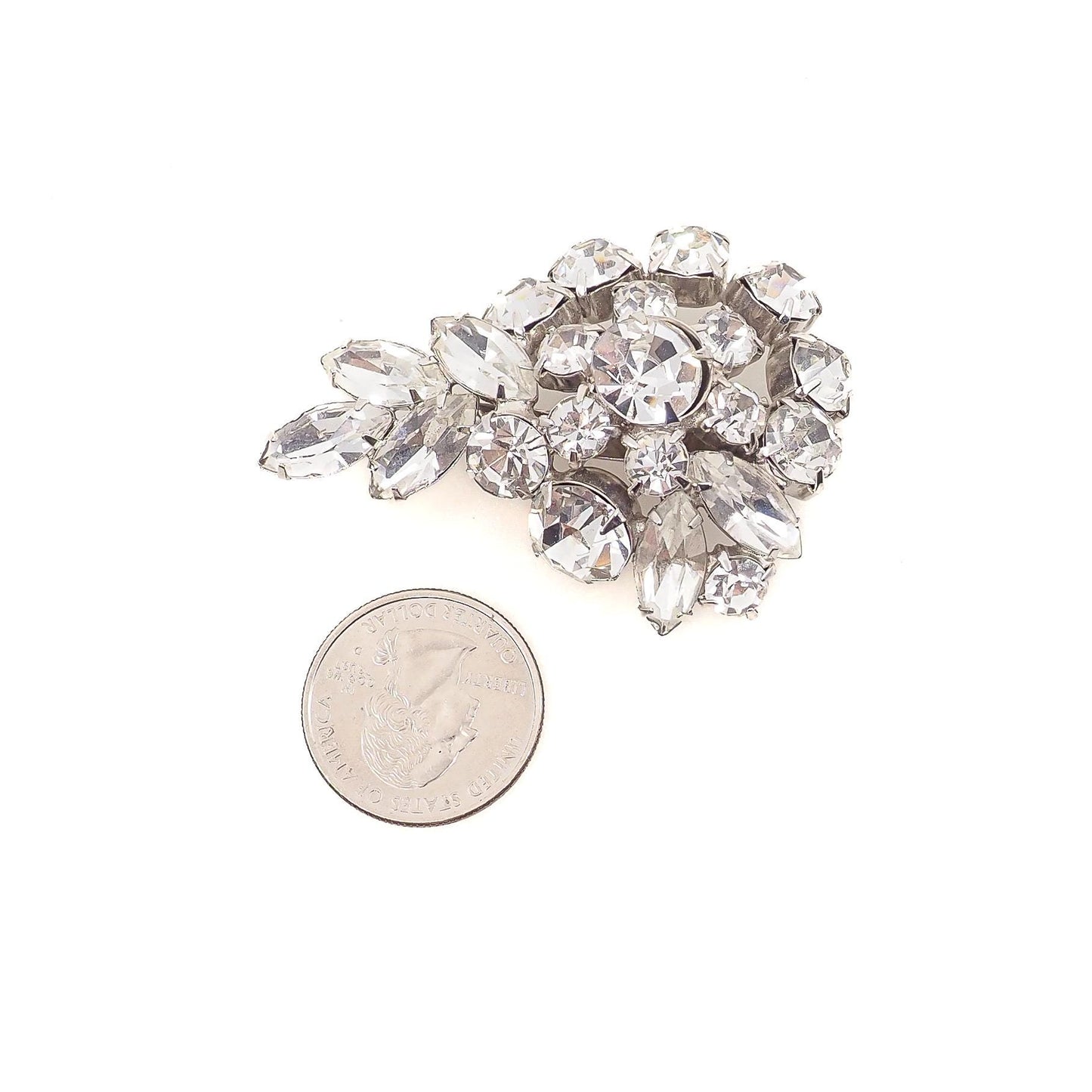 Vintage 1950s Starburst Spray Clear Rhinestone Silver Tone Large Statement Bridal Brooch