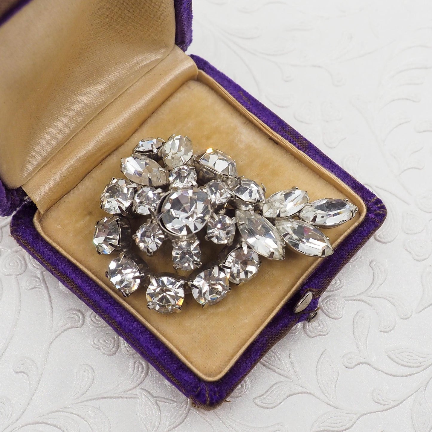 Vintage 1950s Starburst Spray Clear Rhinestone Silver Tone Large Statement Bridal Brooch