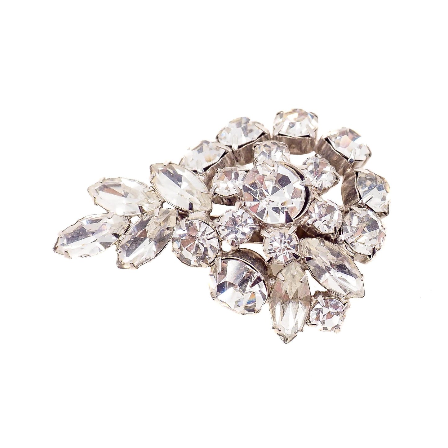 Vintage 1950s Starburst Spray Clear Rhinestone Silver Tone Large Statement Bridal Brooch