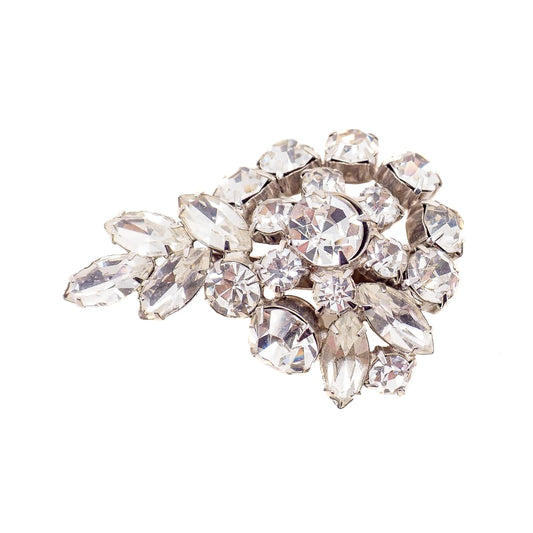 Vintage 1950s Starburst Spray Clear Rhinestone Silver Tone Large Statement Bridal Brooch