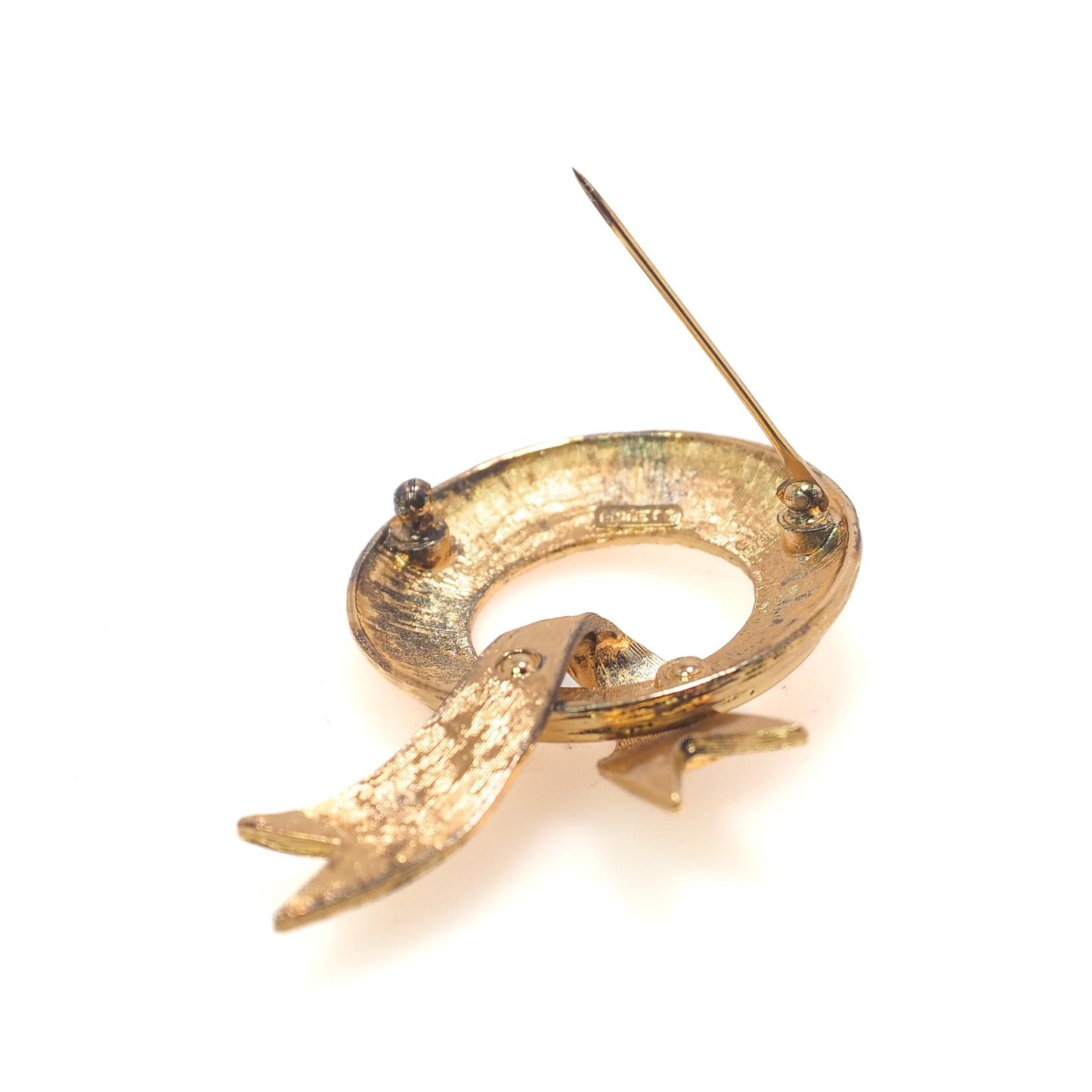 Vintage 1980s MONET Chunky Wreath Yellow Gold Plate Christmas Statement Unisex Brooch