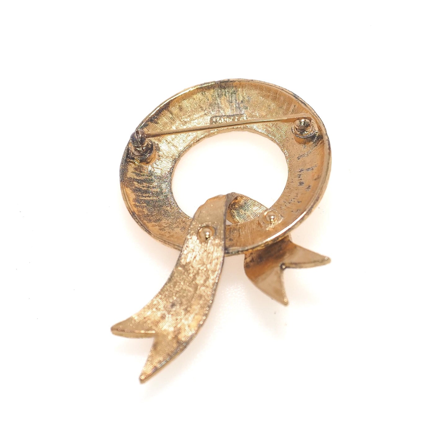 Vintage 1980s MONET Chunky Wreath Yellow Gold Plate Christmas Statement Unisex Brooch