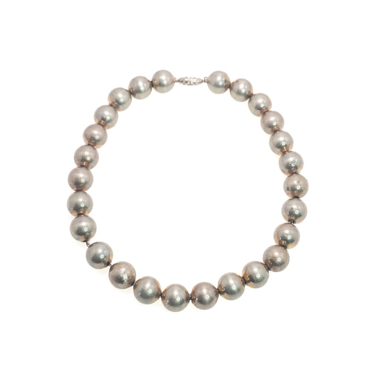 Vintage 1980s Navajo Sterling Silver Hollow Bead Choker Statement 15" Necklace