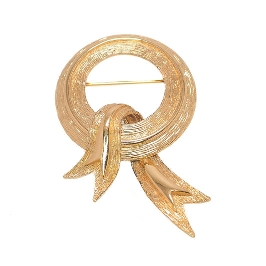 Vintage 1980s MONET Chunky Wreath Yellow Gold Plate Christmas Statement Unisex Brooch