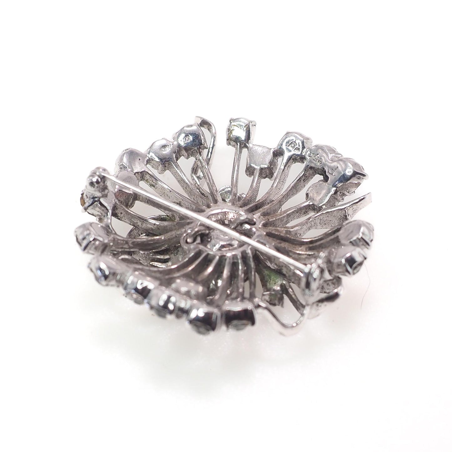 Vintage 1940s EISENBERG Ice Starburst Clear Rhinestone Sterling Silver Large Brooch - 40s Retro Designer Statement Brooch
