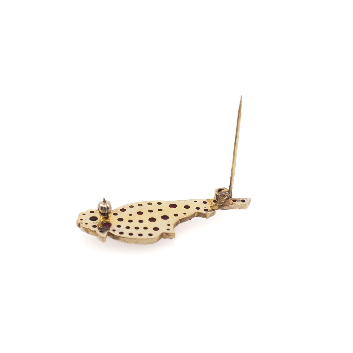 Vintage 1970s GRANAT TURNOV Bohemian Garnet, Pearl, and Vermeil Bird Brooch - 70s Rose Cut Red Garnet, Seed Pearl Animal Brooch