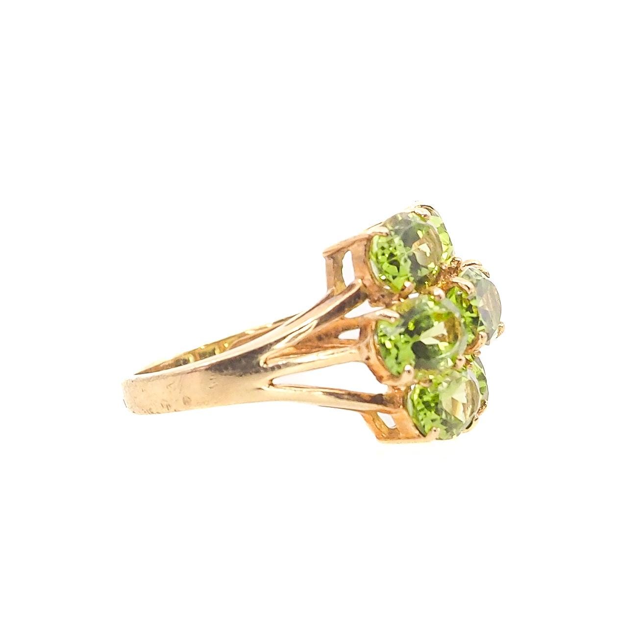 Vintage 1980s Peridot, Yellow Gold Cluster Ring - 80s Large Oval Cut Peridot and 10K Cluster Statement Cocktail Ring Size 5.75 - August Ring