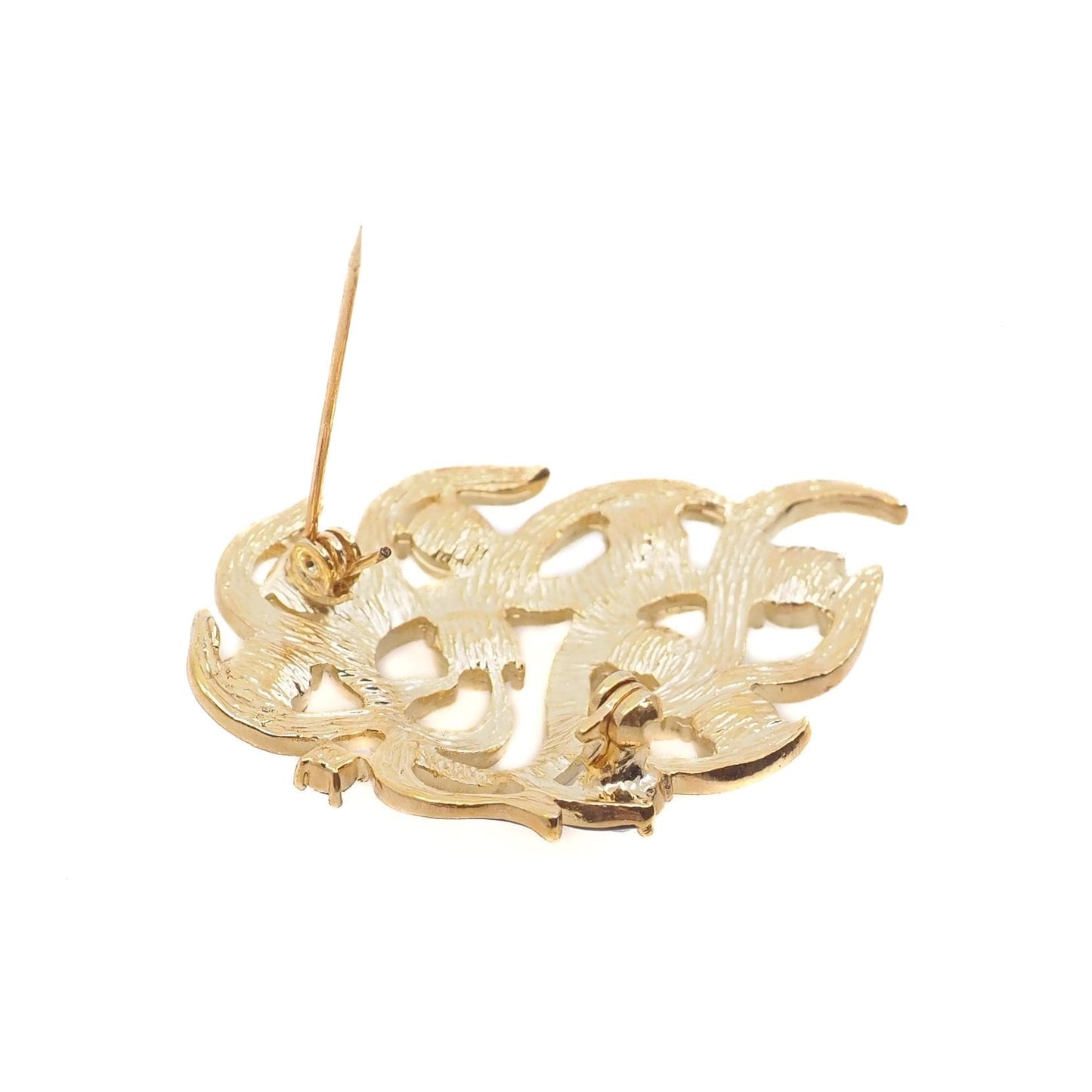 Vintage 1960s Clear Rhinestone Gold Plate Spray Costume Black Enamel Brooch