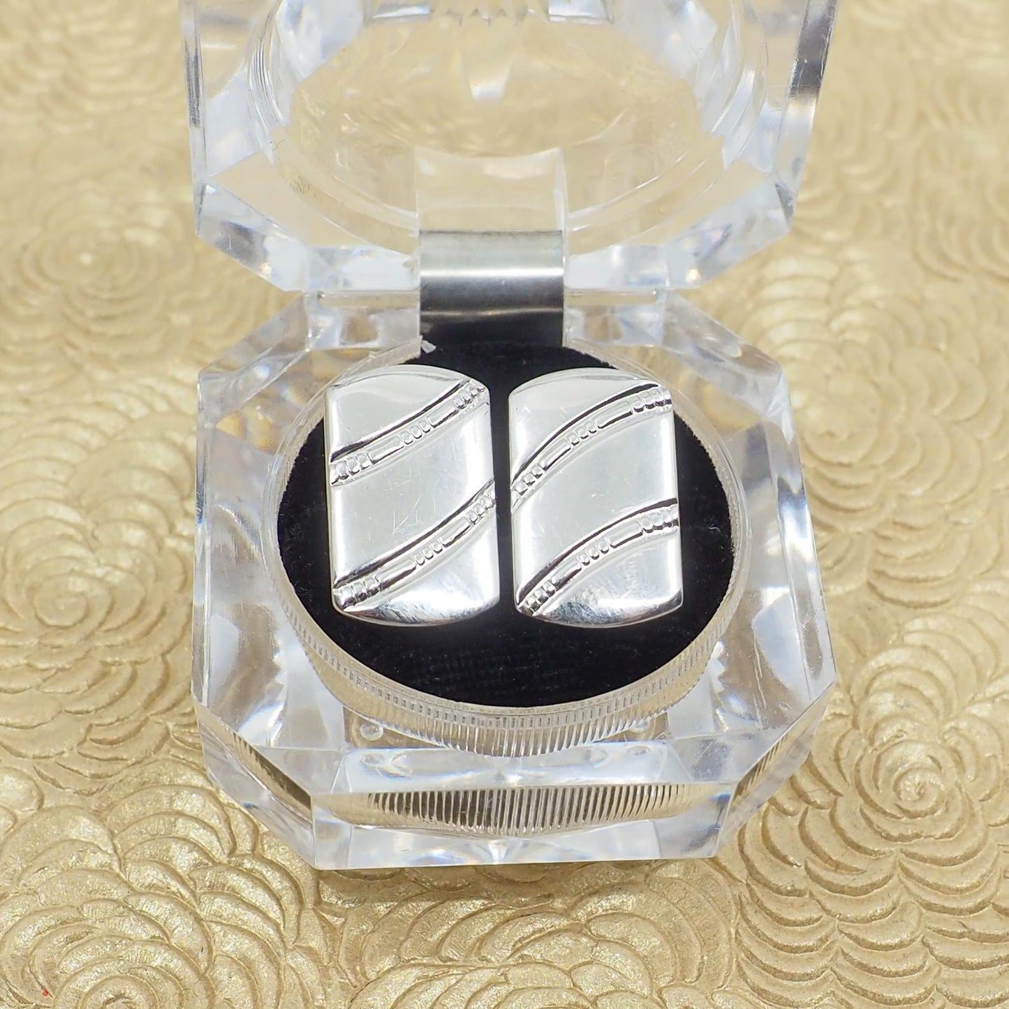 Vintage 1960s ANSON Silver Rectangle Mid-Century Modern Unisex Cufflinks - 60s Vintage Signed Silver Cuff Links