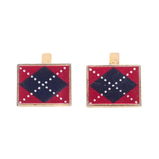 Vintage 1970s SWANK Blue and Red Scottish Argyle Pattern Gold Tone Unisex Cufflinks
