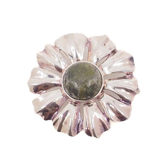 Vintage 1990s Green Connemara Marble and Sterling Silver Floral Brooch and Necklace Brooch Pendant Combo