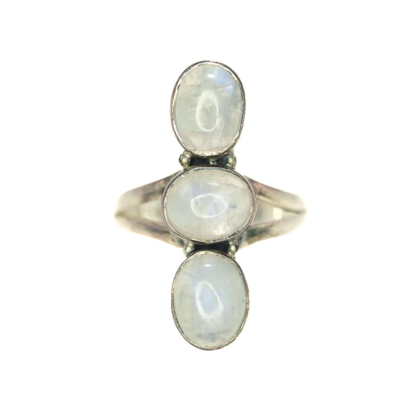 Vintage 1990s Moonstone and Sterling Silver Three Stone Southwestern Ring Size 8.25
