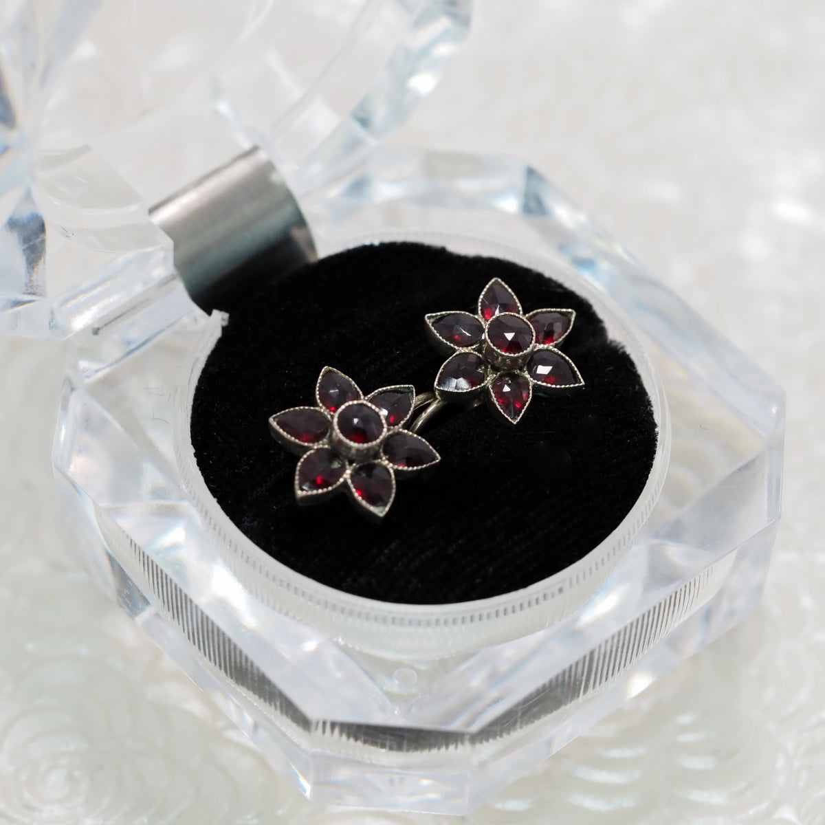 Antique 1910s Bohemian Garnet and Silver Flower Screw Back Non-Pierced Earrings image 1