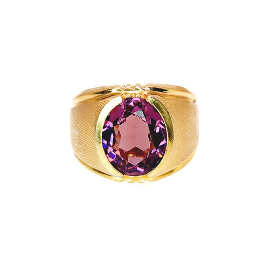 Vintage 1960s CLARK & COOMBS Purple Glass and 10K Gold Filled Unisex Ring Size 6.25 image 0