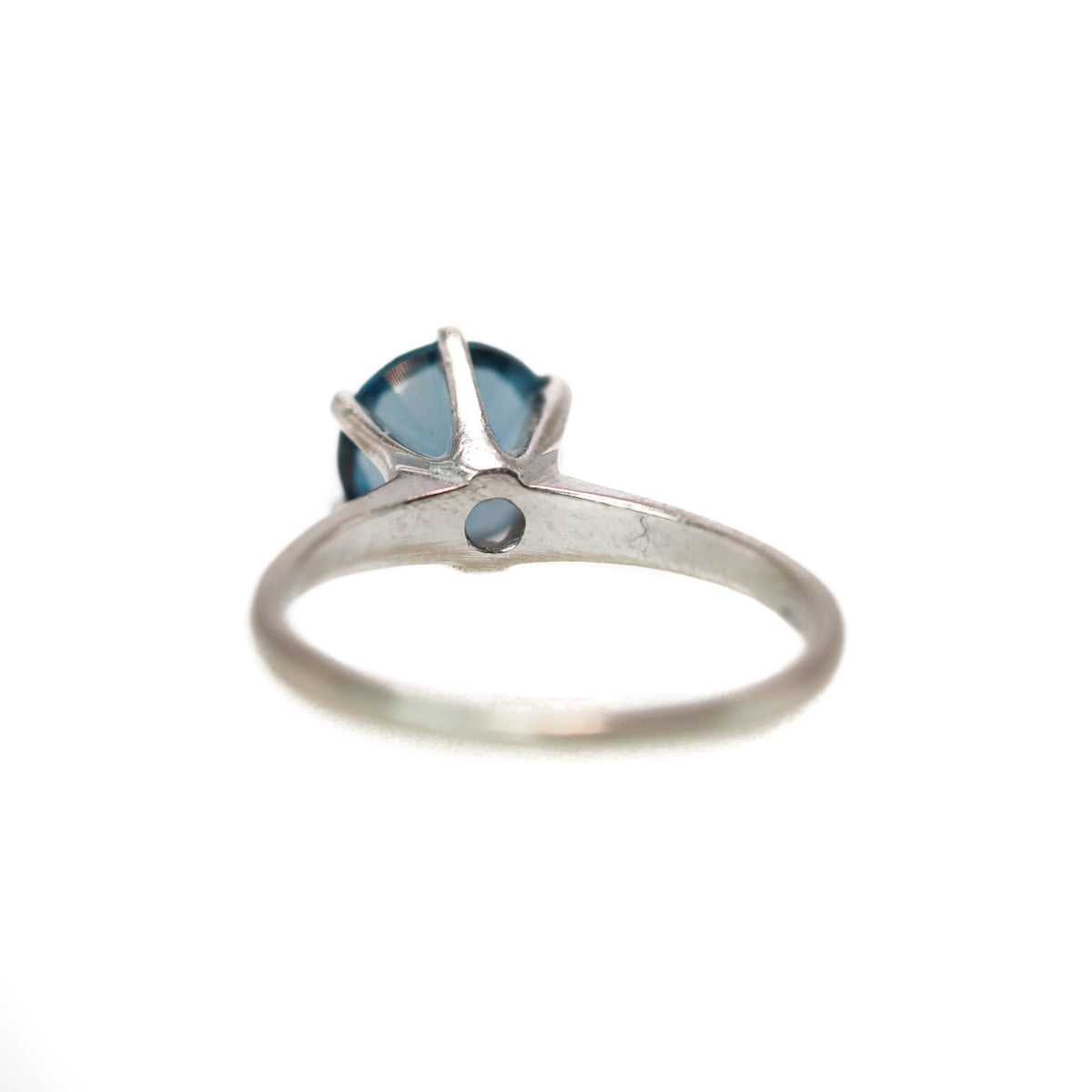 Vintage 1970s Greenish Blue Lab Created Spinel and 10K White Gold Solitaire Ring Size 5 image 3