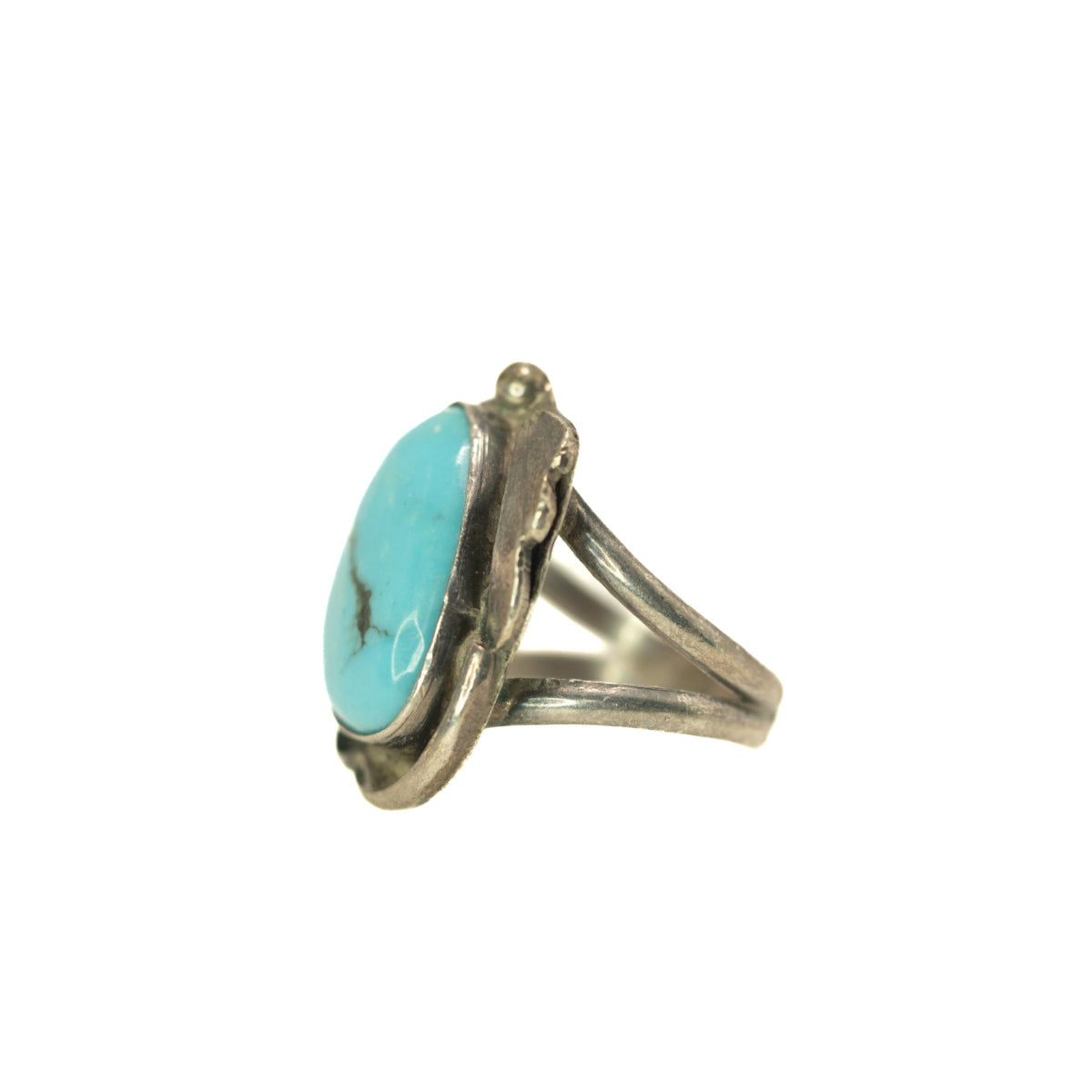 Vintage 1980s Blue Turquoise and Sterling Silver Solitaire Southwestern Pinky Size 4.5 image 5