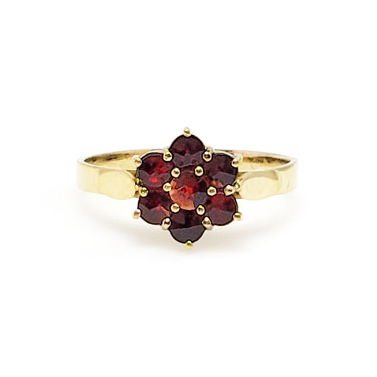 Vintage 1960s Rose Cut Pyrope Garnet and Gold Plated Sterling Silver Cluster Ring Size 7.5 image 0