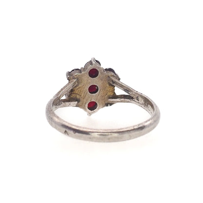 Vintage 1960s Rose Cut Pyrope Red Garnet Cluster Flower 800 Silver Ring Size 5.75