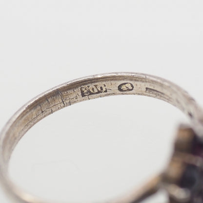 Vintage 1960s Rose Cut Pyrope Red Garnet Cluster Flower 800 Silver Ring Size 5.75