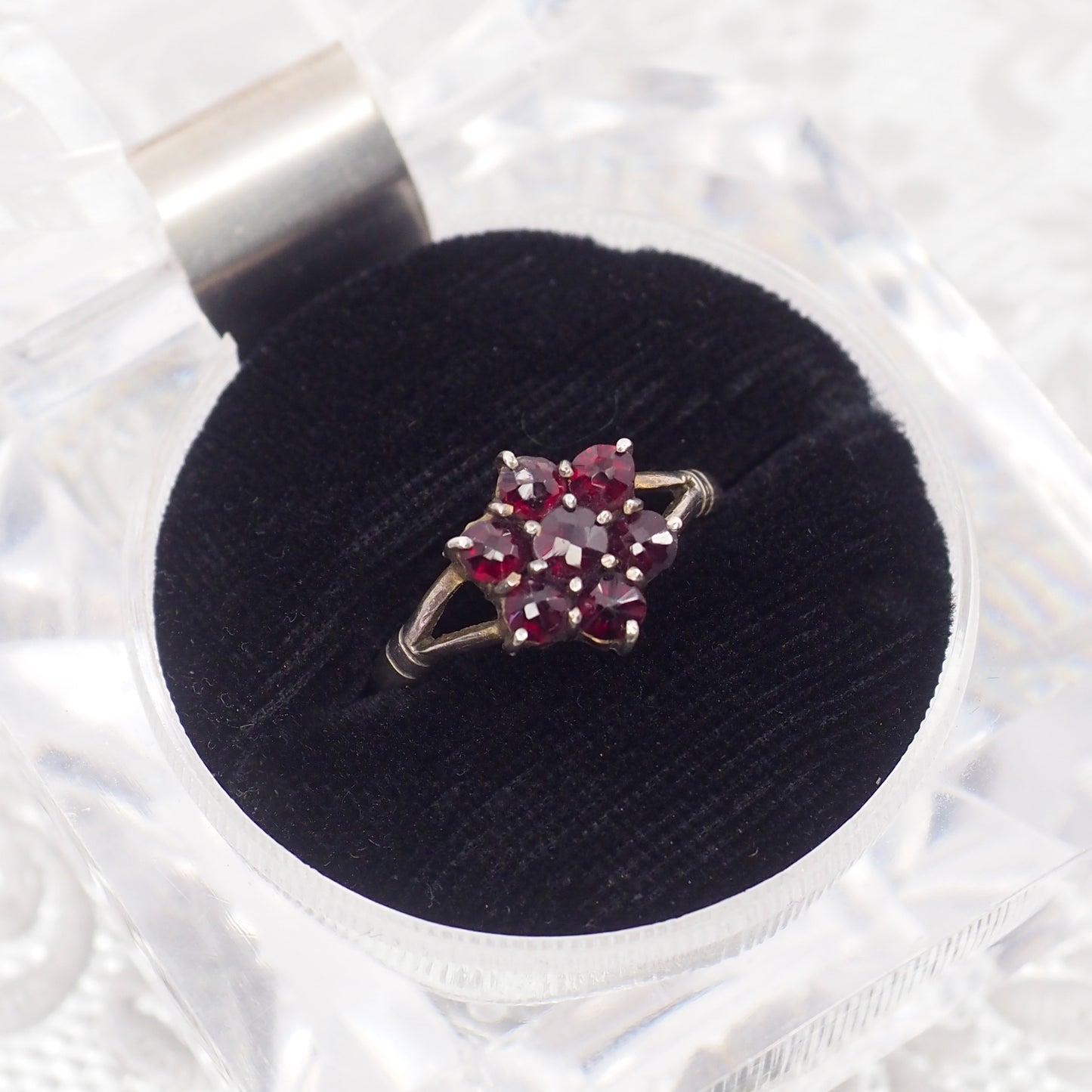 Vintage 1960s Rose Cut Pyrope Red Garnet Cluster Flower 800 Silver Ring Size 5.75