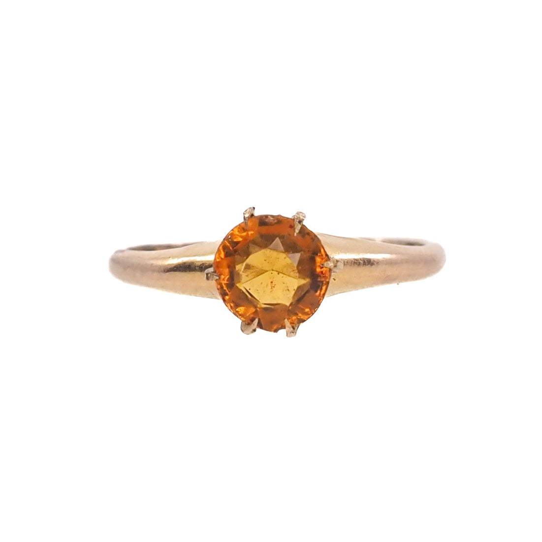 Antique 1900s Edwardian 10K Yellow Gold Shell and Orange Glass Solitaire Ring Size 7.75