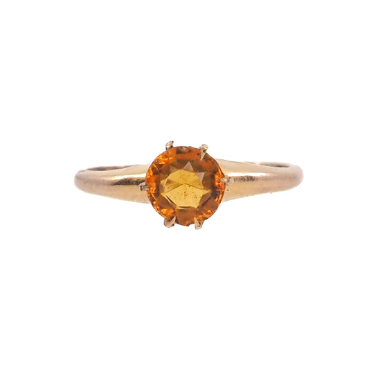 Antique 1900s Edwardian 10K Yellow Gold Shell and Orange Glass Solitaire Ring Size 7.75