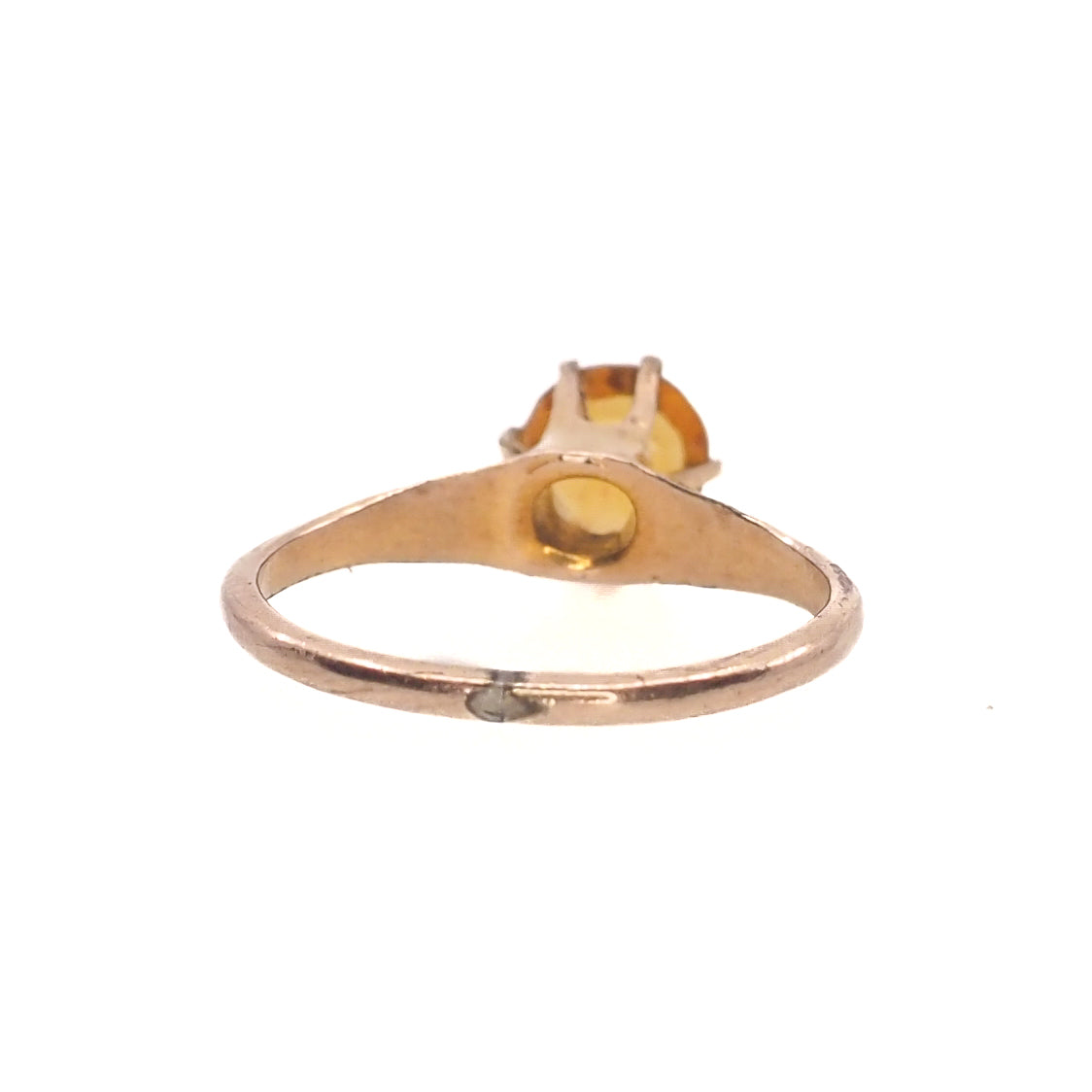 Antique 1900s Edwardian 10K Yellow Gold Shell and Orange Glass Solitaire Ring Size 7.75