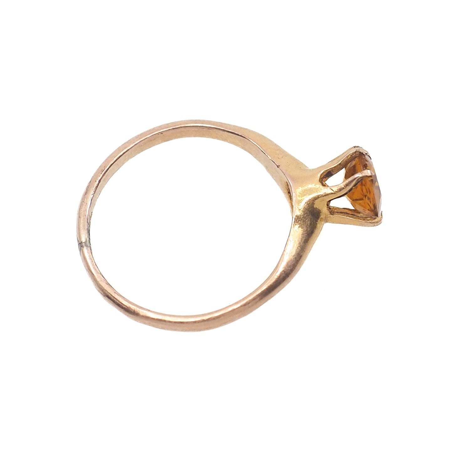 Antique 1900s Edwardian 10K Yellow Gold Shell and Orange Glass Solitaire Ring Size 7.75