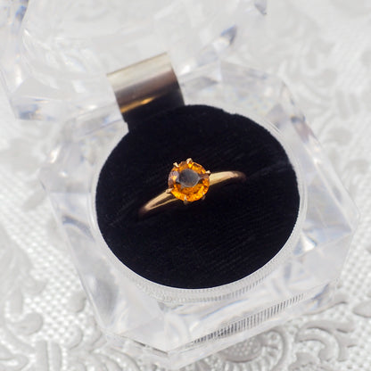 Antique 1900s Edwardian 10K Yellow Gold Shell and Orange Glass Solitaire Ring Size 7.75