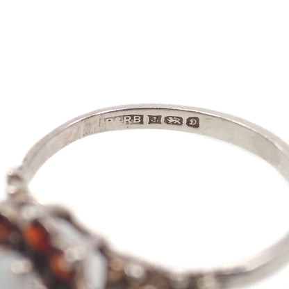 Vintage 1970s Opal, Spessartine Garnet, and Sterling Silver Flower Cluster Ring Size 6.5