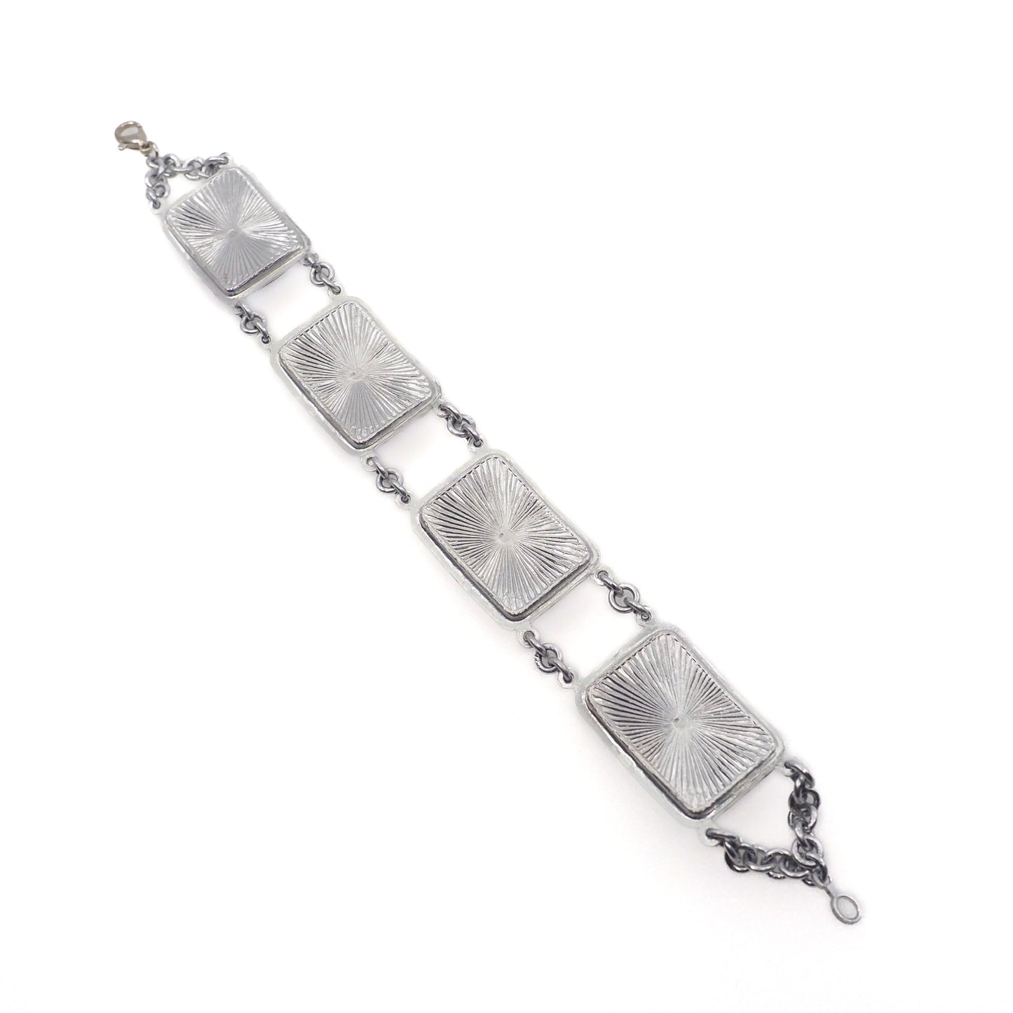 Vintage 1960s Morpho Blue Butterfly Wing and Silver Statement Link 8" Bracelet