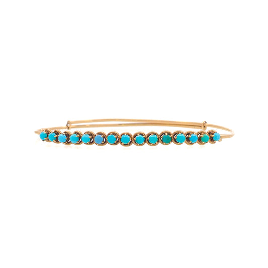 Antique 1880s Late Victorian Blue Turquoise and 18K Rose Gold Adjustable Bangle 6.75" Bracelet