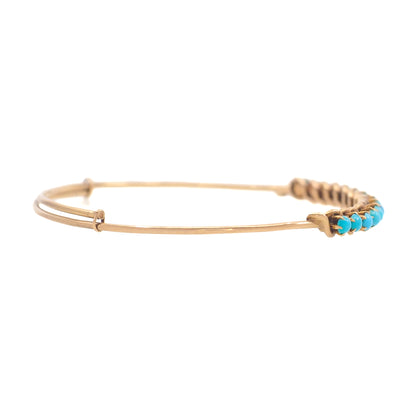 Antique 1880s Late Victorian Blue Turquoise and 18K Rose Gold Adjustable Bangle 6.75" Bracelet