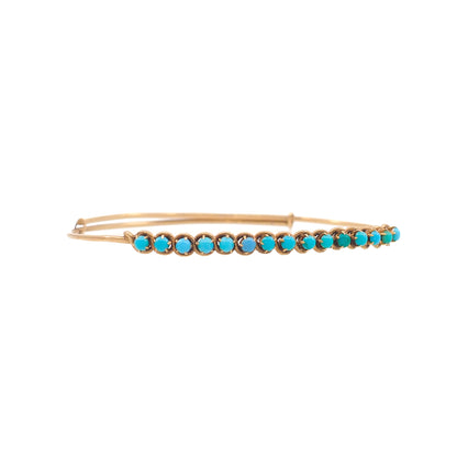 Antique 1880s Late Victorian Blue Turquoise and 18K Rose Gold Adjustable Bangle 6.75" Bracelet