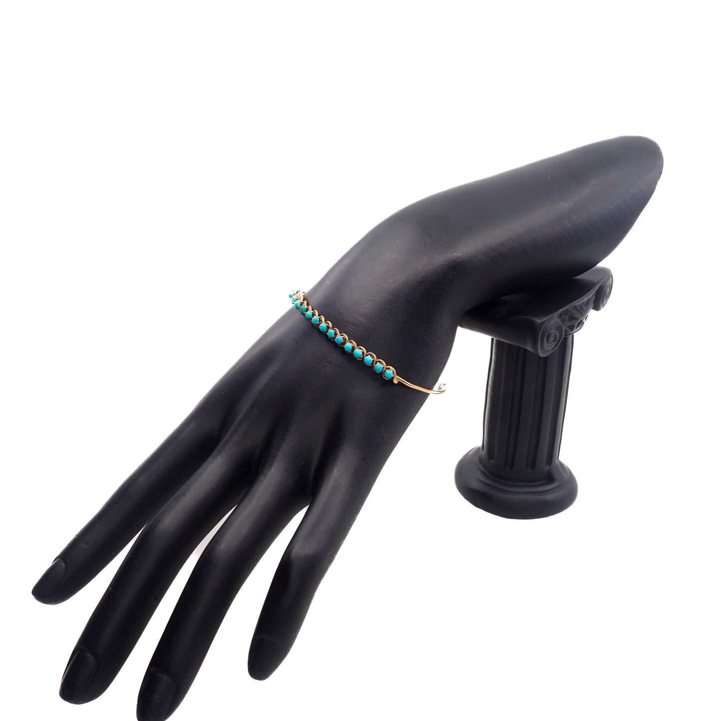 Antique 1880s Late Victorian Blue Turquoise and 18K Rose Gold Adjustable Bangle 6.75" Bracelet