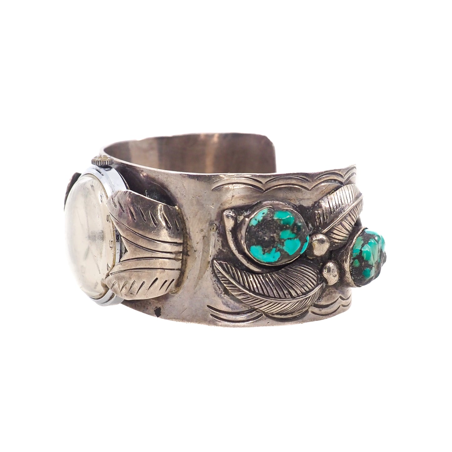 Vintage 1980s EFFIE Calavaza Zuni Native American Blue Turquoise and Sterling Silver Snake 8" Watch