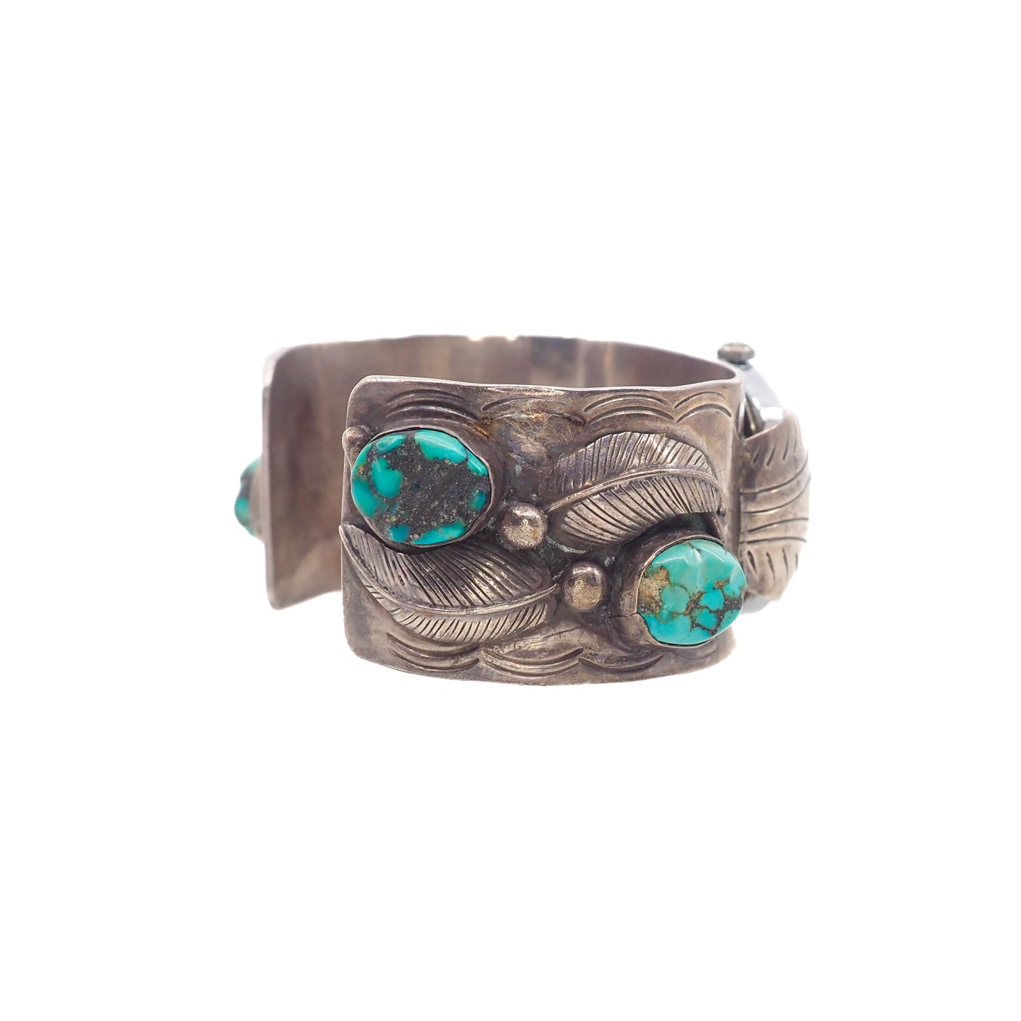 Vintage 1980s EFFIE Calavaza Zuni Native American Blue Turquoise and Sterling Silver Snake 8" Watch