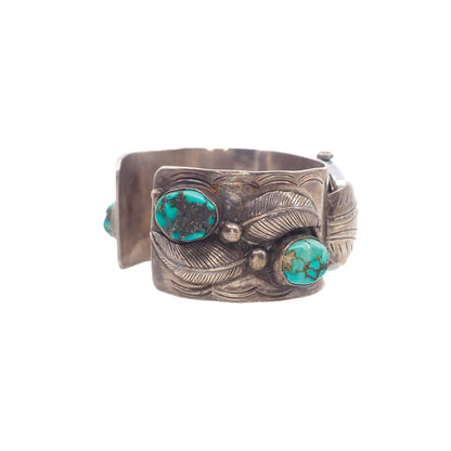 Vintage 1980s EFFIE Calavaza Zuni Native American Blue Turquoise and Sterling Silver Snake 8" Watch