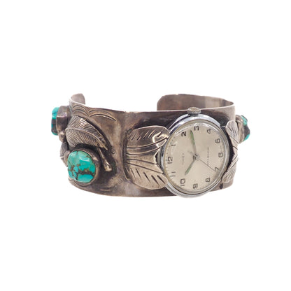 Vintage 1980s EFFIE Calavaza Zuni Native American Blue Turquoise and Sterling Silver Snake 8" Watch