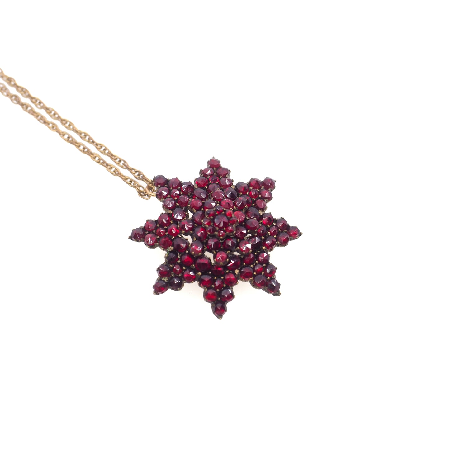 Antique 1890s Late Victorian Bohemian Garnet and Gilt Cluster 18" Necklace