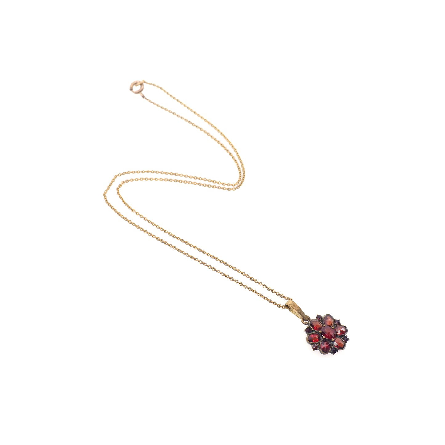 Vintage 1950s NORM Red Garnet and Gold Wash Cluster Pendant 17" Necklace