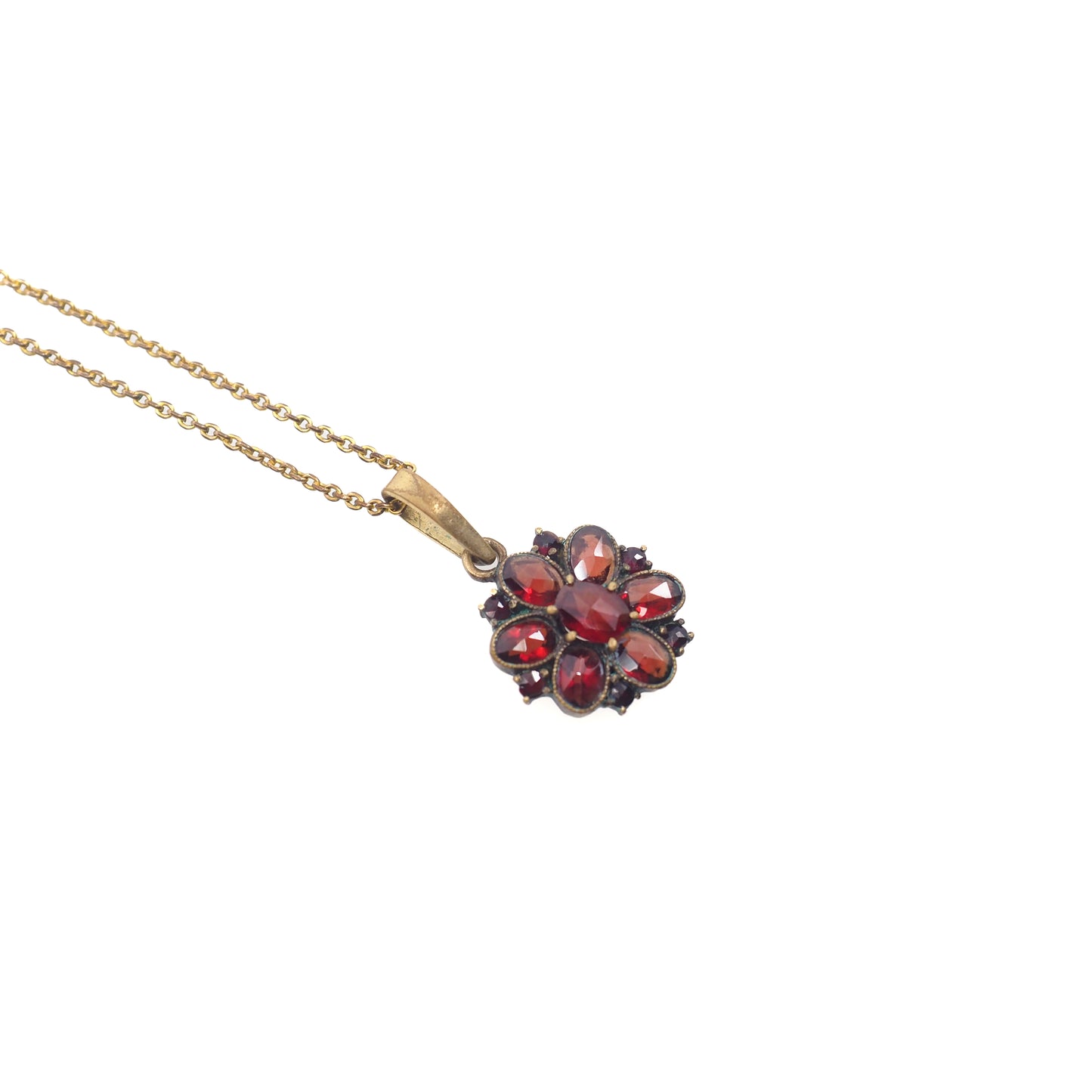 Vintage 1950s NORM Red Garnet and Gold Wash Cluster Pendant 17" Necklace