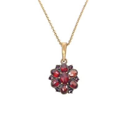 Vintage 1950s NORM Red Garnet and Gold Wash Cluster Pendant 17" Necklace