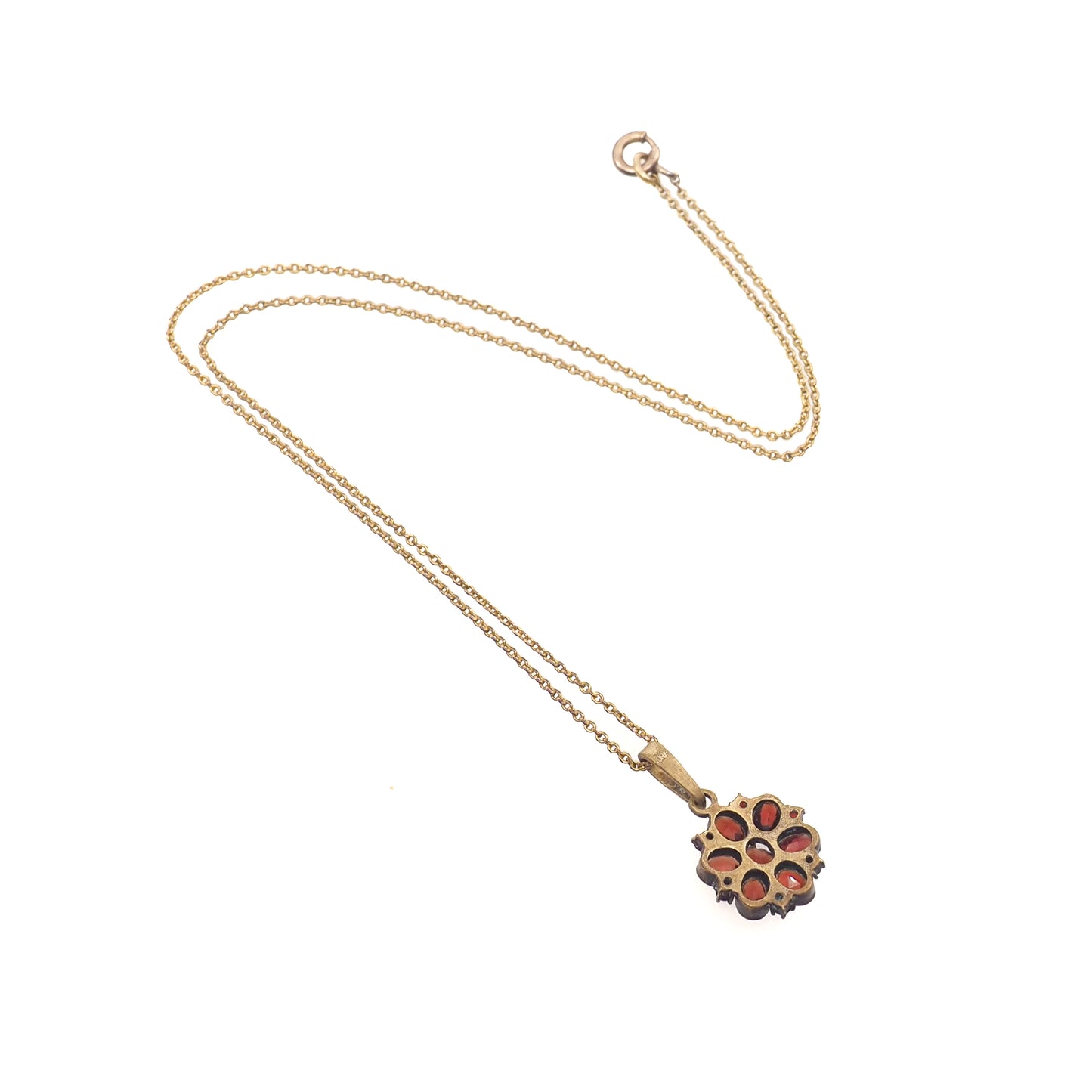 Vintage 1950s NORM Red Garnet and Gold Wash Cluster Pendant 17" Necklace